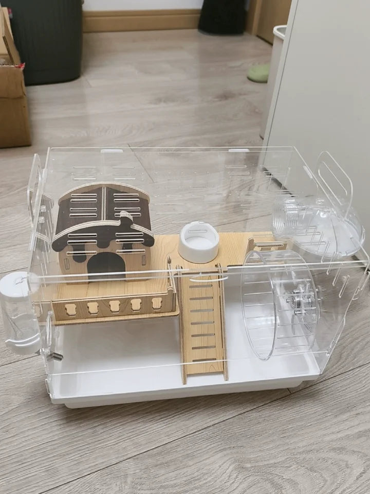 Acrylic Hamster Cage – Transparent Rodent Habitat with Accessories, Luxury Villa Enclosure for Syrian, Dwarf Hamsters, Gerbils & Mice