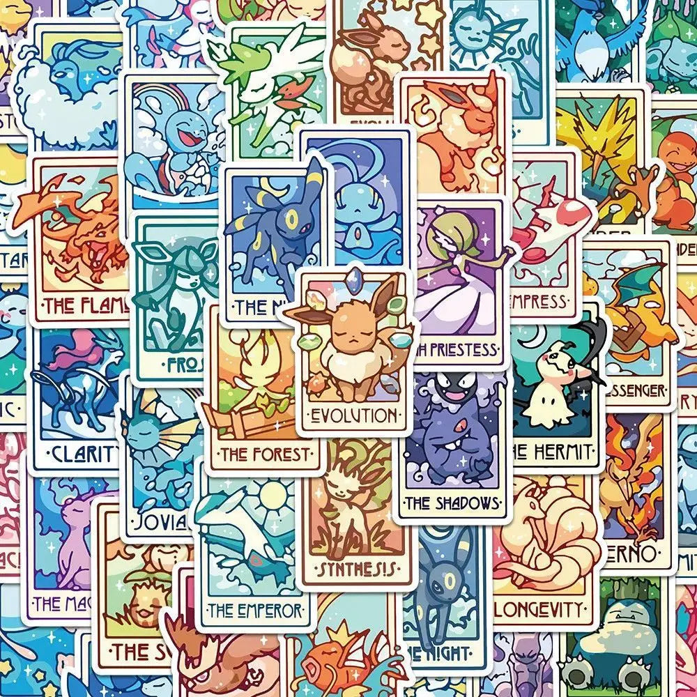 60PCS Pokémon Tarot Card Stickers – Waterproof Cute Cartoon Decals for Phone, Laptop & Notebook