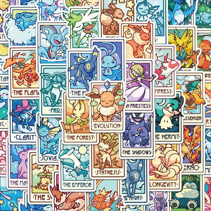 60PCS Pokémon Tarot Card Stickers – Waterproof Cute Cartoon Decals for Phone, Laptop & Notebook