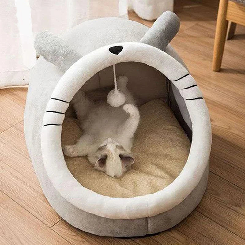 Cama cueva plegable para gatos y perros pequeños, lavable y extraíble, cama de dibujos animados para sueño profundo, casa de dormir cómoda para mascotas