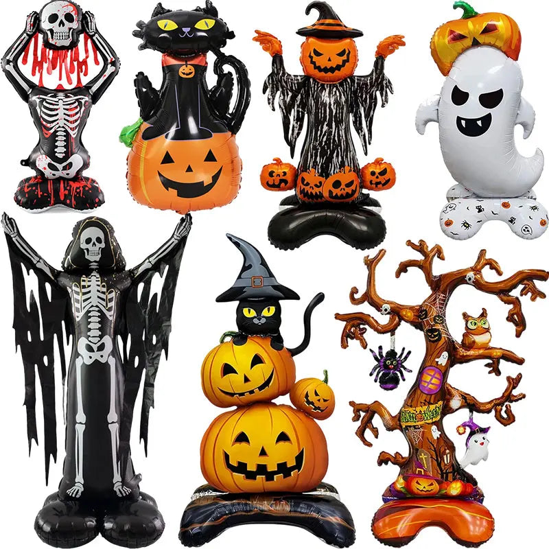 Halloween Aluminum Foil Balloons – Large Standing & Seated Bat, Pumpkin, Ghost & Monster Inflatable Balloons for Halloween Party Decorations
