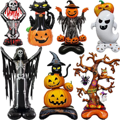Halloween Aluminum Foil Balloons – Large Standing & Seated Bat, Pumpkin, Ghost & Monster Inflatable Balloons for Halloween Party Decorations