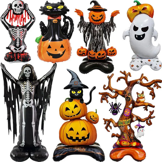 Halloween Aluminum Foil Balloons – Large Standing & Seated Bat, Pumpkin, Ghost & Monster Inflatable Balloons for Halloween Party Decorations