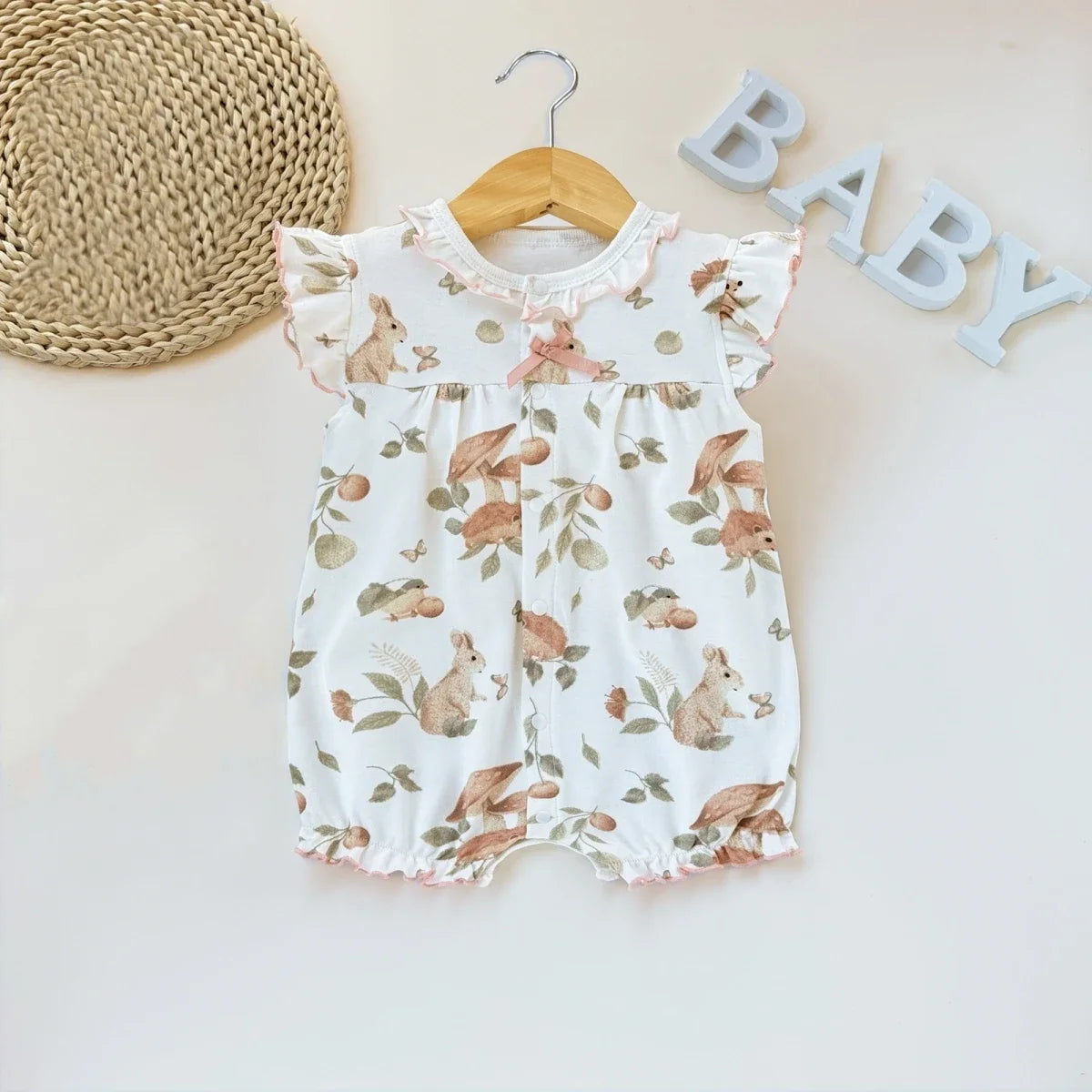 Pelele de verano para bebé recién nacido – Body de manga corta de algodón suave con estampado de dibujos animados para bebés y niñas (3-18 meses)