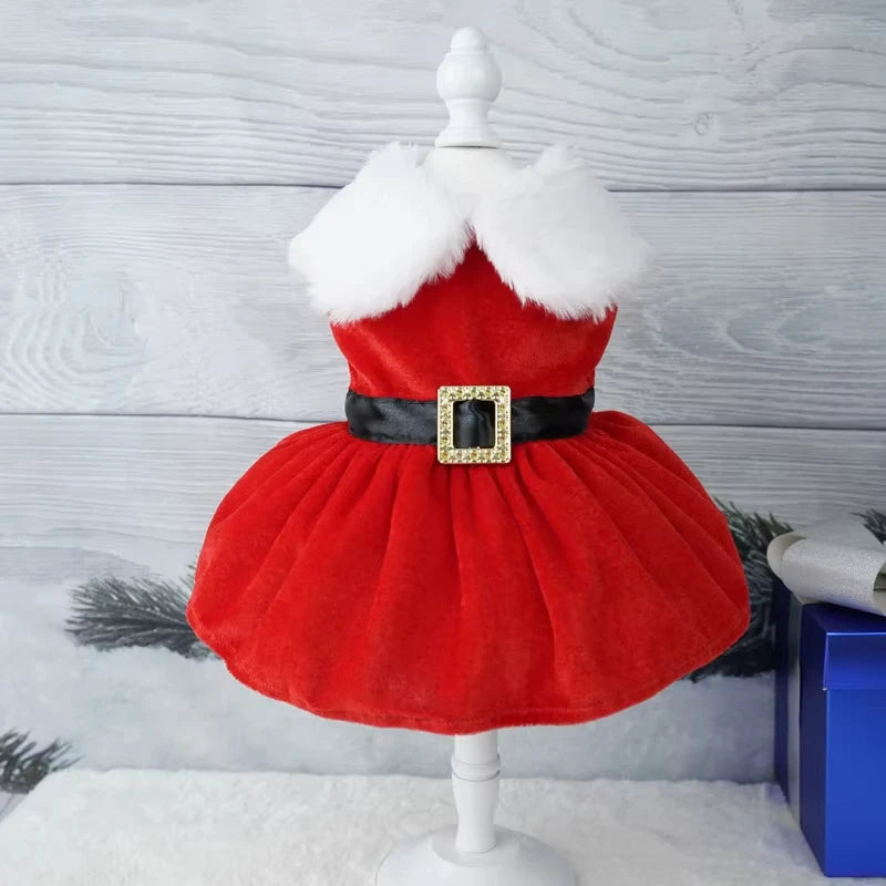 Christmas Dog Dress – Cute Red Skirt Winter Outfit for Small & Medium Dogs, Soft Comfortable Pet Clothes, Easy-Clean Holiday Costume