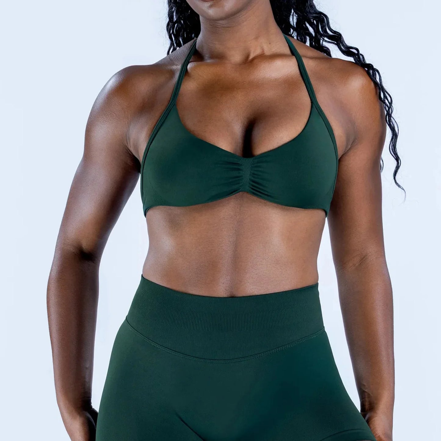 Women’s Seamless Yoga Set – 2PCS Strappy Sports Bra & High Waist Scrunch Shorts Gym Workout Outfit