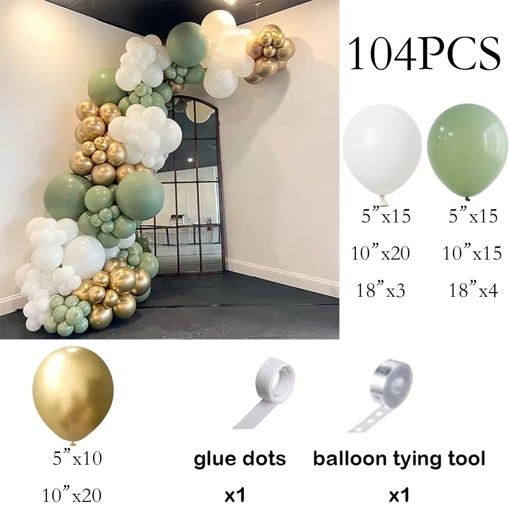 Sage Green Balloon Arch Garland Kit – Green, White, Sand & Gold Confetti Latex Balloons for Birthday, Wedding & Graduation Decorations