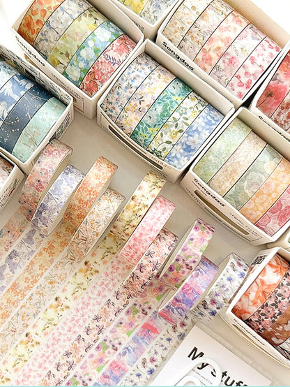 5 Rolls Romantic Flower Washi Tape Set – Cute Floral Decorative Tape for Journaling, Scrapbooking, Diary & Student DIY Crafts