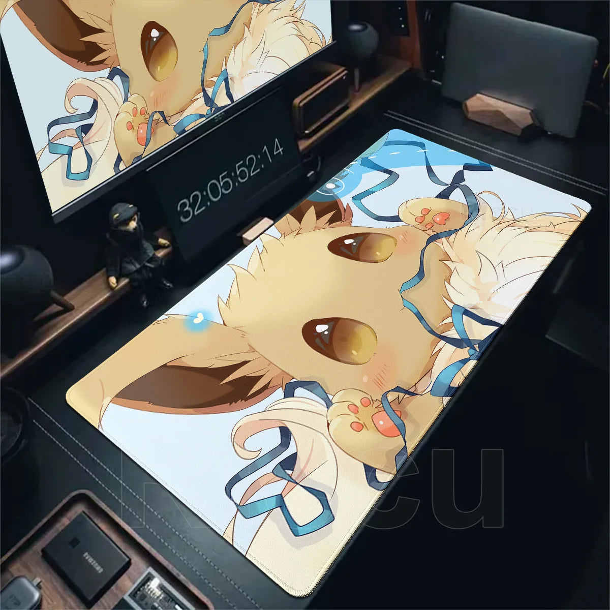 Japan Anime Gamer XXL Desk Mat – Eevee Kawaii Extended Mouse Pad (900×400 Gaming Keyboard & Mouse Pad)