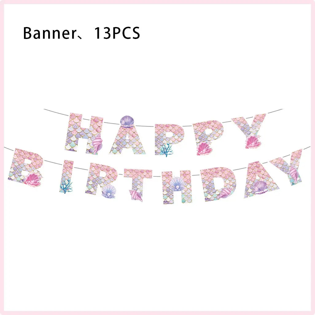 Mermaid Birthday Party Decorations Set – Balloons, Tableware, Tablecloth & Hanging Banner for Kids' Parties, Favors & Supplies Kit