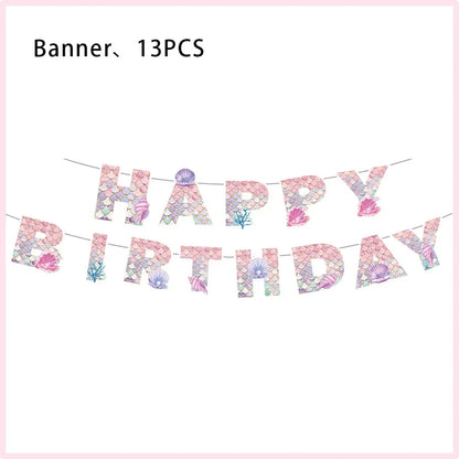 Mermaid Birthday Party Decorations Set – Balloons, Tableware, Tablecloth & Hanging Banner for Kids' Parties, Favors & Supplies Kit