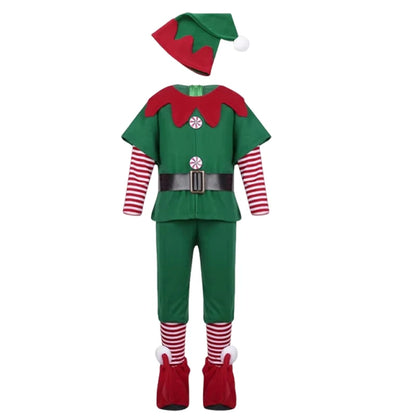 Kids Green Christmas Elf Costume Set, Boys and Girls Santa Claus Cosplay Fancy Dress, Festive Holiday Outfit for Xmas Parties, Carnival Events, Halloween and Christmas Celebrations