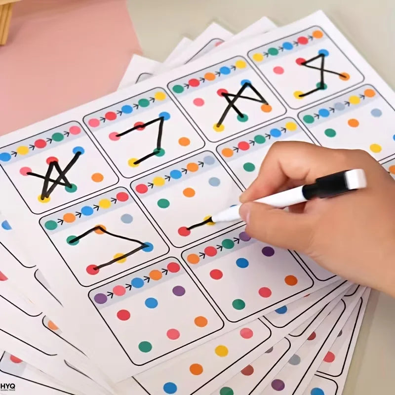 Tarjetas Reutilizables de Entrenamiento A4 para Niños – Tarjetas Didácticas de 12 Páginas con Bolígrafo Borrable, Ejercicios de Memoria Visual y Concentración, Herramienta Educativa de Práctica para Niños