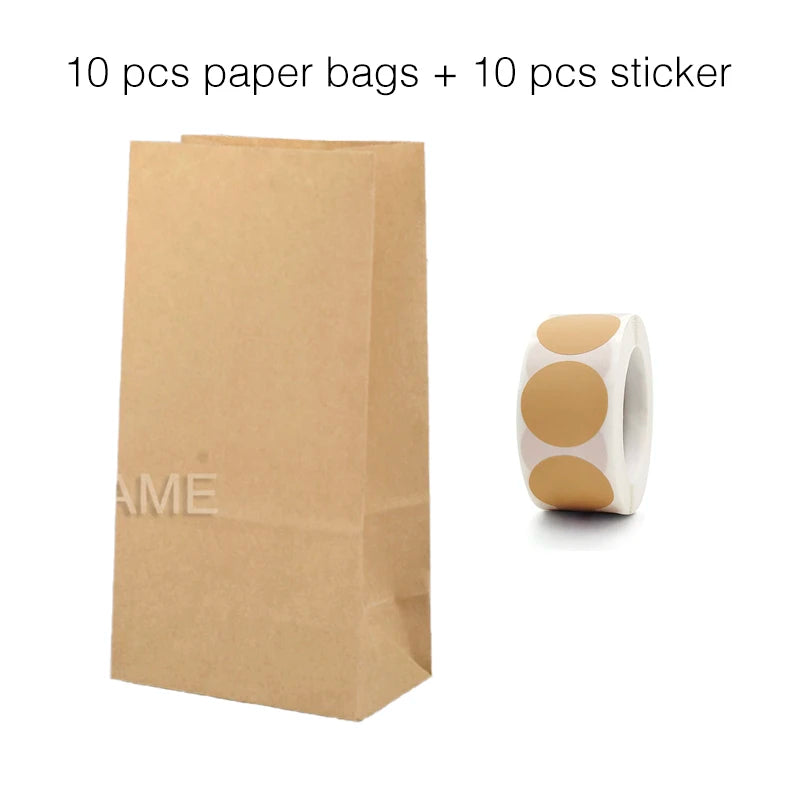 10PCS Stand-Up Colorful Gift Bags with Stickers – Solid, Striped & Polka Dot Treat Bags for Wedding, Birthday & Party Favors (18×9×6cm)