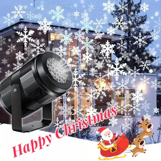 LED Snowflake Christmas Projector Light – USB-Powered Rotating Snowflake Pattern Lamp for Festive Holiday Home Decorations