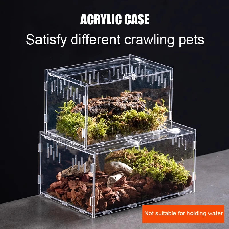 Clear Acrylic Reptile Terrarium Breeding Box – Transparent Nano Habitat Enclosure for Turtles, Arboreal Tarantulas, Bearded Dragons & Small Reptiles
