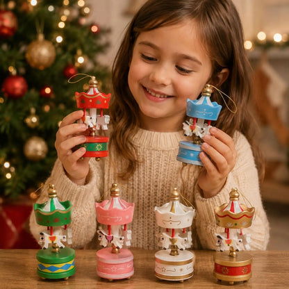 Wooden Carousel Horse Christmas Ornaments – Miniature Hanging Tree Pendants, Holiday Home Decor, Kids’ Gifts & Party Favors