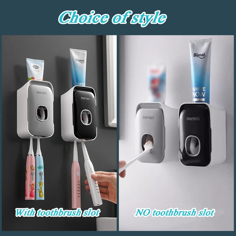 Dispensador de pasta de dientes MENGNI – Exprimidor de pasta dental montado en la pared para baño, soporte para cepillo de dientes sin taladros, organizador manual de bomba de pasta de dientes para almacenamiento y uso diario en el baño