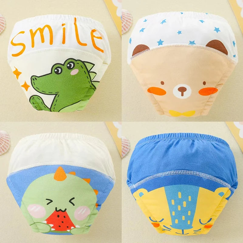 Culottes d'apprentissage de la propreté imperméables réutilisables (lot de 4) – Sous-vêtements d'entraînement en coton doux pour bébés garçons et filles avec protection anti-fuites