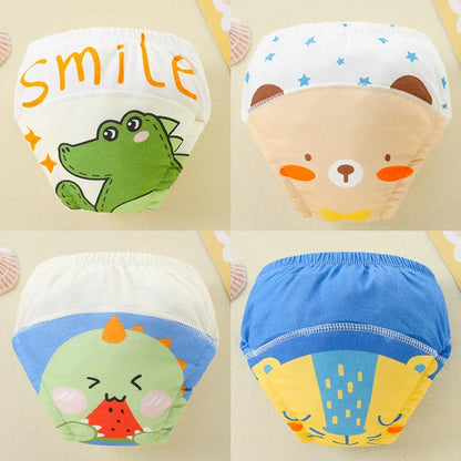 Culottes d'apprentissage de la propreté imperméables réutilisables (lot de 4) – Sous-vêtements d'entraînement en coton doux pour bébés garçons et filles avec protection anti-fuites