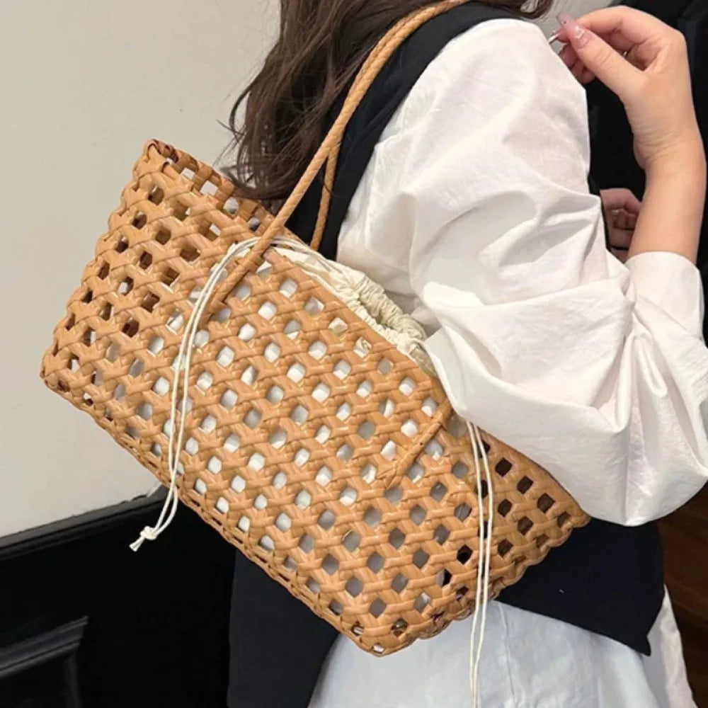 Bolso Cesta de Paja Tejido a Mano para Mujer – Bolso de Hombro de Ratán, Bolso de Playa de Verano para Mujer, Cartera de Viaje de Diseño para Compras, Vacaciones y Salidas Casuales
