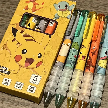 5PCS Pokémon Gel Ink Pens – Pikachu, Squirtle & Charmander Kawaii Cartoon School Stationery Set