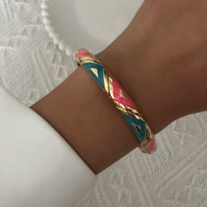 Elegante pulsera de esmalte de flores con circonitas – Pulsera retro chapada en oro con ojo turco floral para mujer | Joyería de moda para fiesta