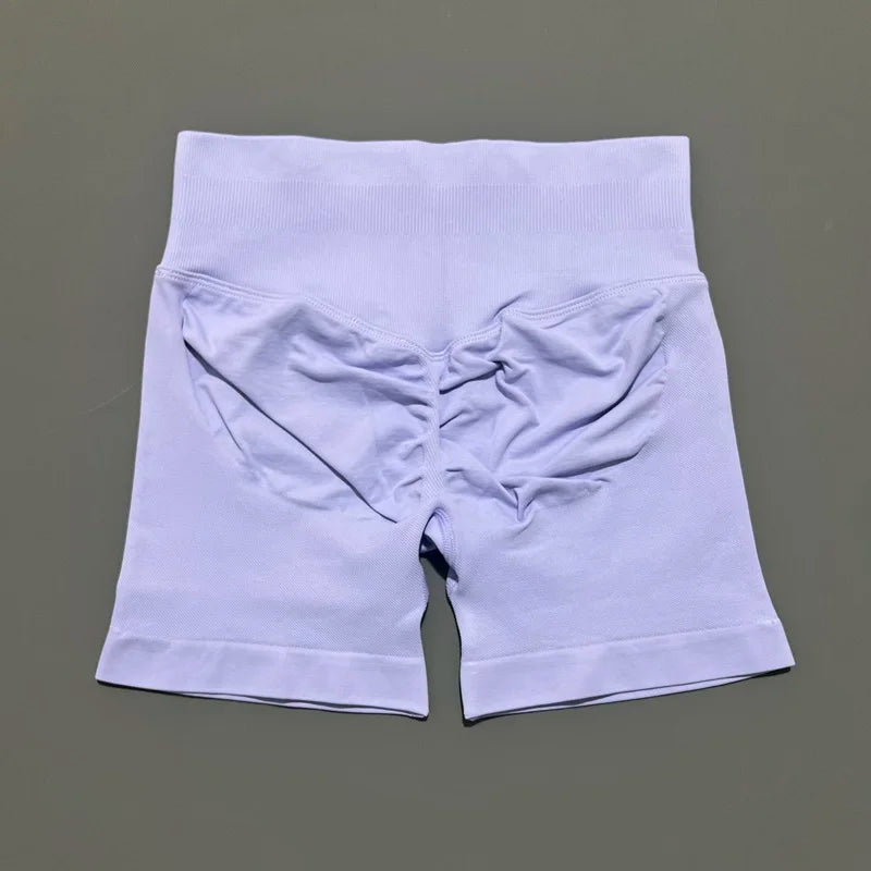 HISTELLO Pantalones cortos de yoga sin costuras de 4.5" para mujer – Pantalones cortos deportivos de talle bajo con efecto fruncido para gimnasio, fitness, correr y ropa deportiva