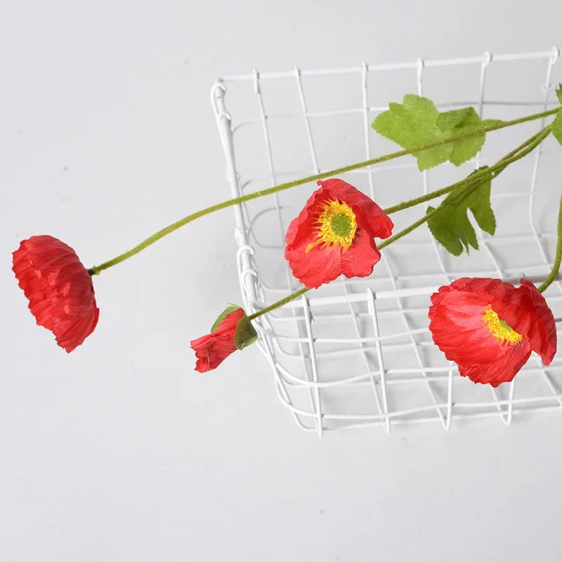4 cabezas de amapolas artificiales – Ramo floral sintético de seda para arreglos de boda nupciales, decoración de fiestas, decoración de jardines y exhibiciones al aire libre
