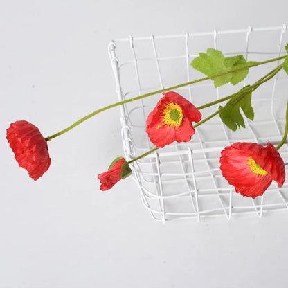 4 cabezas de amapolas artificiales – Ramo floral sintético de seda para arreglos de boda nupciales, decoración de fiestas, decoración de jardines y exhibiciones al aire libre