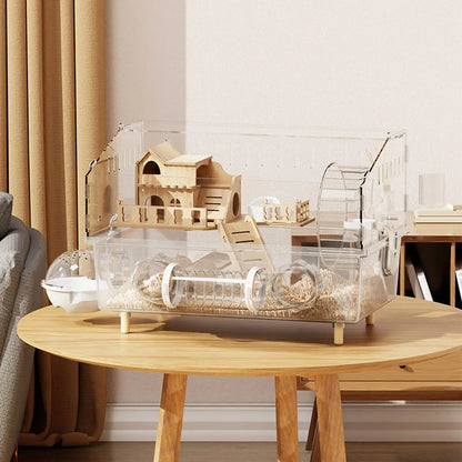 Acrylic Hamster Cage – Transparent Rodent Habitat with Accessories, Luxury Villa Enclosure for Syrian, Dwarf Hamsters, Gerbils & Mice