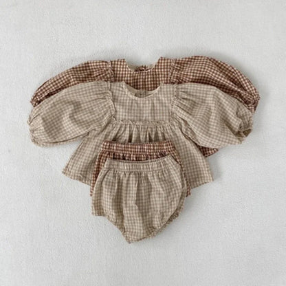 100% Cotton Baby Girl Plaid Blouse & Shorts Set Toddler 2-Piece Summer Outfit