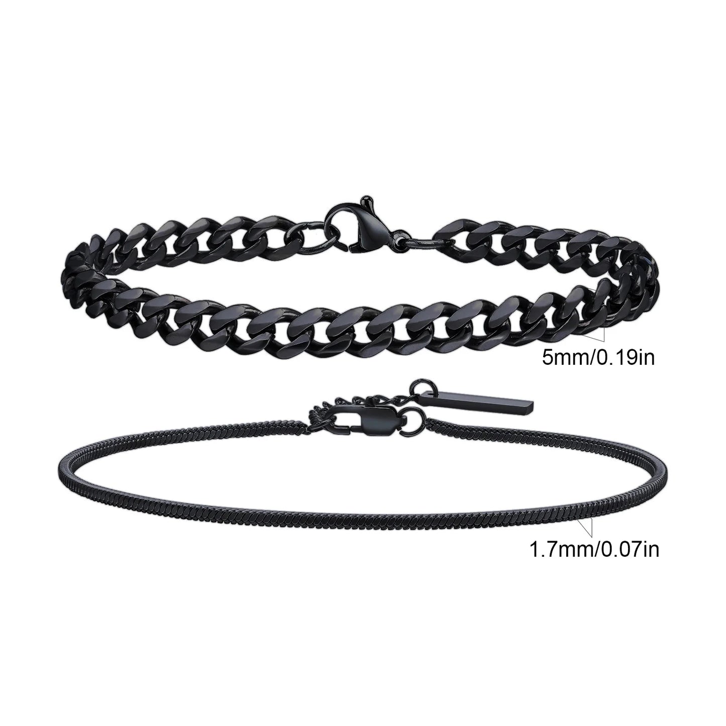 2-Piece Men's Chain Bracelet Set – Stainless Steel Twist Rope & Cuban Link Wristbands in Silver, Gold & Black | Fashion Jewelry Gift