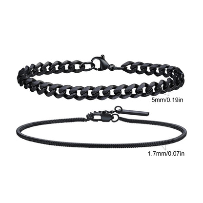 2-Piece Men's Chain Bracelet Set – Stainless Steel Twist Rope & Cuban Link Wristbands in Silver, Gold & Black | Fashion Jewelry Gift
