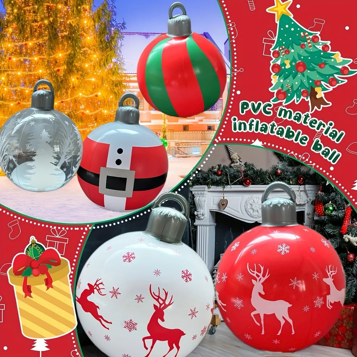 1PC 40CM Inflatable Christmas Decoration Ball – PVC Outdoor Holiday Ornament for Yard, Lawn, Porch & Christmas Home Decor