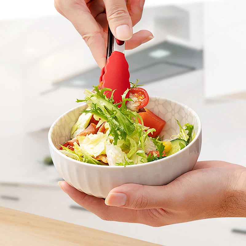 Silicone BBQ Grilling Tongs – Non-Stick Stainless Steel Kitchen Cooking, Salad & Serving Tongs