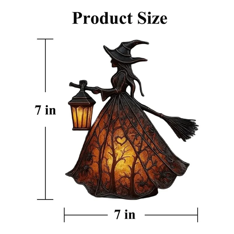 AT44 Halloween Witch Table Lamp – Gothic Spooky Light with Holding Lantern Design for Home, Porch & Halloween Party Decor
