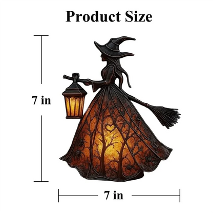 AT44 Halloween Witch Table Lamp – Gothic Spooky Light with Holding Lantern Design for Home, Porch & Halloween Party Decor