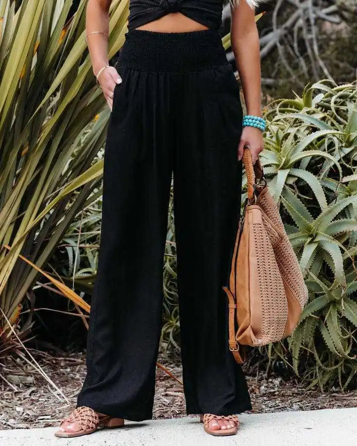 Pantalon ample décontracté pour femme, taille mi-haute avec cordon de serrage, style européen et américain, idéal pour la plage au printemps et en été