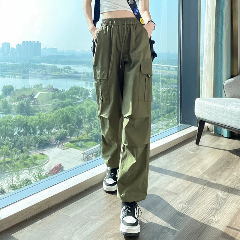 Pantalones Joggers para Mujer, Casuales, Elegantes, Rectos, con Bolsillos, Cintura Alta Elástica, Ropa Urbana, Pantalones Ajustados Finos de Verano