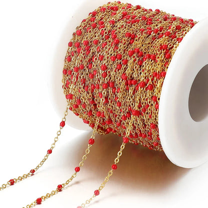 Cadena de eslabones de cuentas de esmalte dorado de acero inoxidable de 2M – Cadena DIY de aceite de goteo para collares, pulseras y suministros de fabricación de joyas