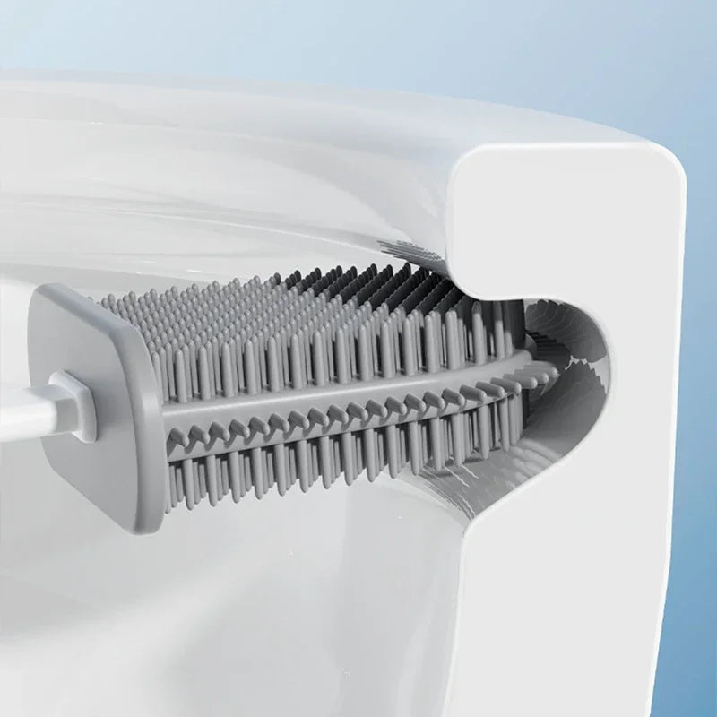 Juego de escobillas de inodoro de silicona – Limpiador de inodoro montado en la pared, kit moderno de cepillo de limpieza para WC, cepillo de silicona flexible con soporte de almacenamiento para baño y accesorios