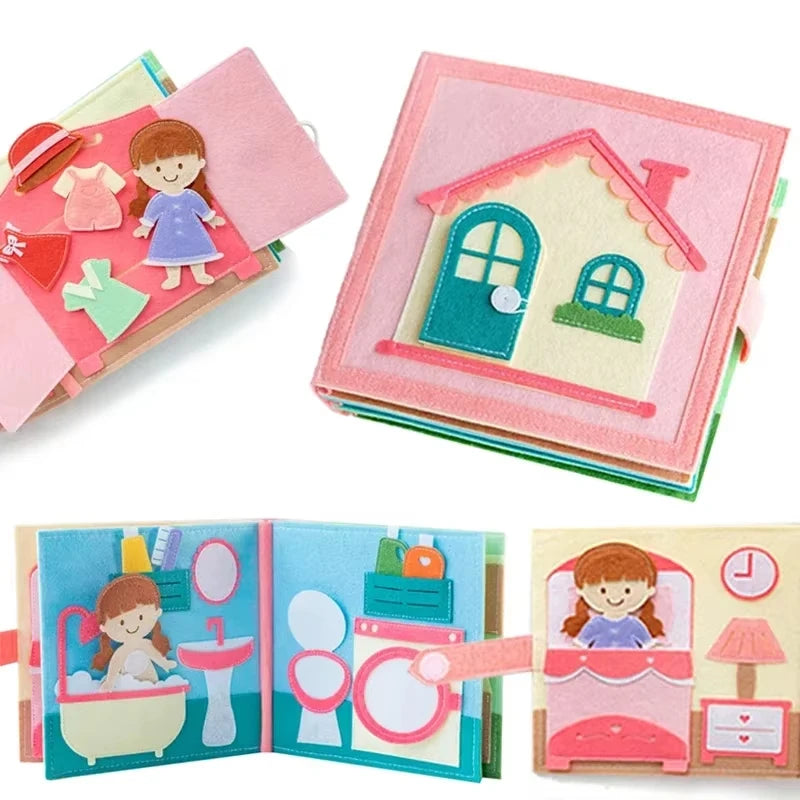Libro Montessori de tela con animales de granja – Libro de actividades de fieltro para el aprendizaje preescolar, juguete para habilidades motoras finas para niños pequeños, libro interactivo de cuentos de educación temprana para niños