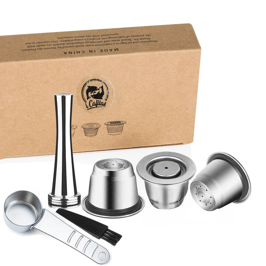 iCafilas Cápsula de café reutilizable – Filtro de cápsula de café recargable de acero inoxidable compatible con máquinas de café Nespresso, taza de espresso reutilizable ecológica para preparación casera