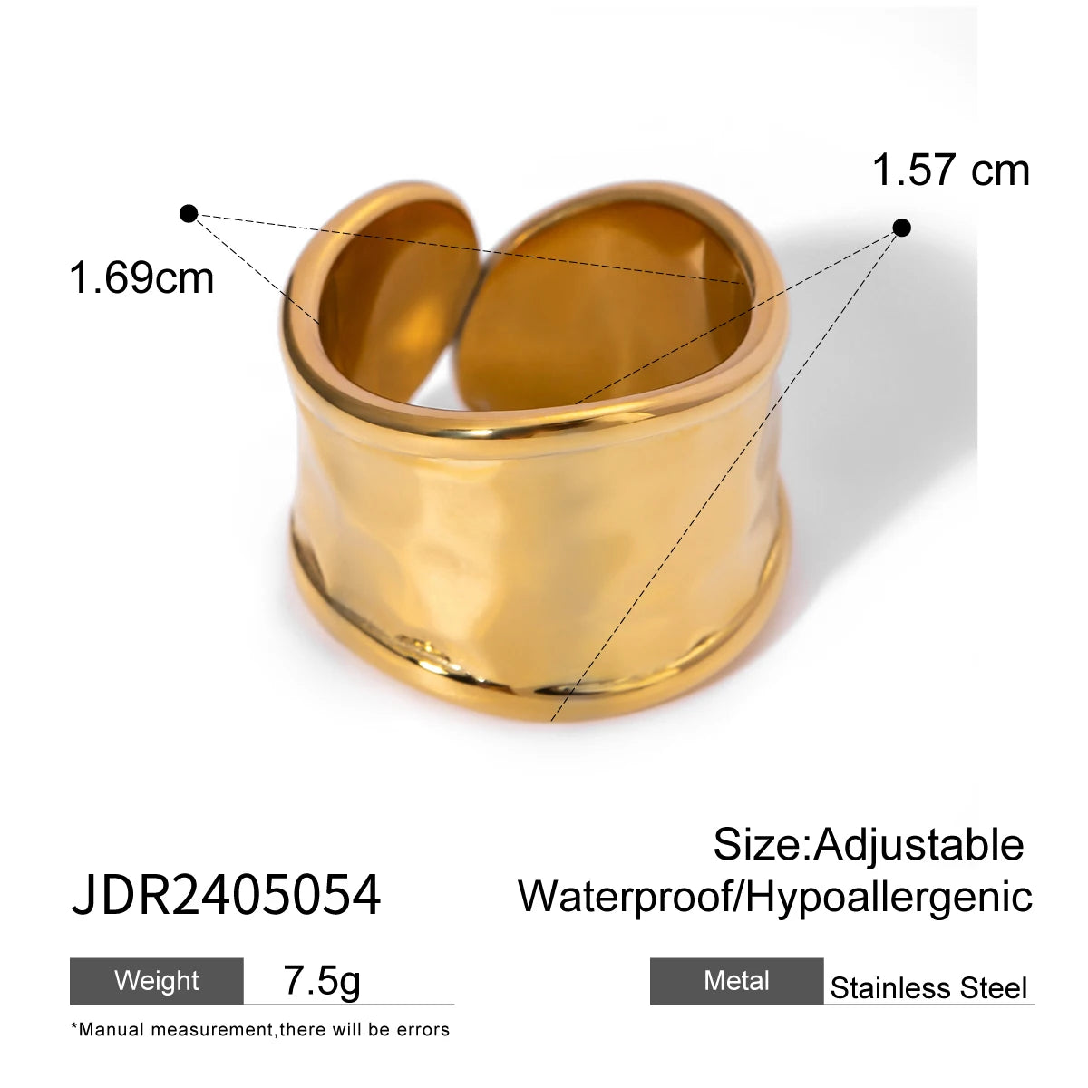 Bague creuse ajustable plaquée or 18 carats - Bague de mode minimaliste en acier inoxydable pour femme