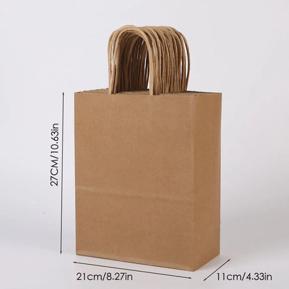 10PCS Kraft Paper Gift Bags with Handles – Shopping Bags for Clothing, Weddings, Christmas, Retail Packaging & Party Gift Favors