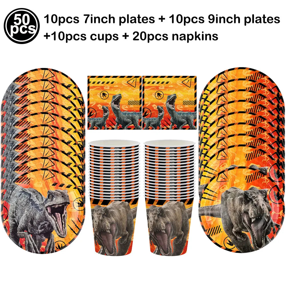 Jurassic Dinosaur Birthday Party Supplies – Dinosaur Fossil-Themed Disposable Plates, Cups & Napkins for Kids' Party Decorations