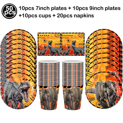 Jurassic Dinosaur Birthday Party Supplies – Dinosaur Fossil-Themed Disposable Plates, Cups & Napkins for Kids' Party Decorations