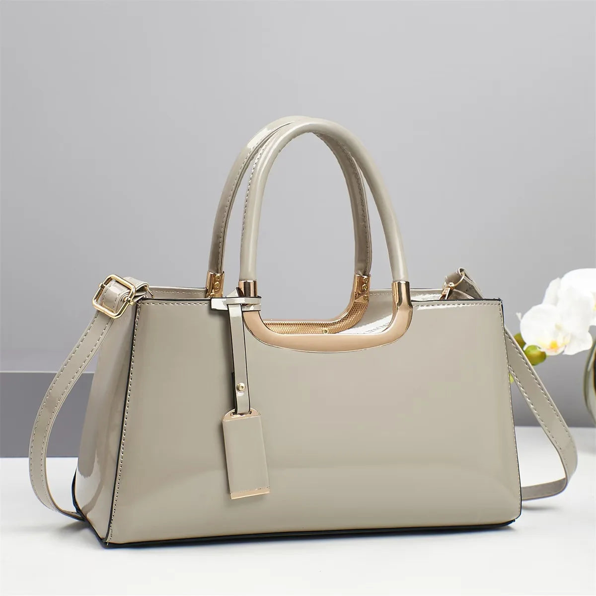 Women's Glossy Leather Tote Bag – Large Square Shoulder & Crossbody Handbag, Stylish Fashion Purse for Everyday Use