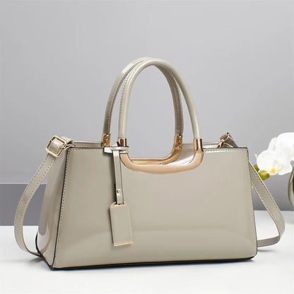 Women's Glossy Leather Tote Bag – Large Square Shoulder & Crossbody Handbag, Stylish Fashion Purse for Everyday Use